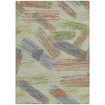3' X 5' Artichoke Green Copper And Gray Striped Washable Indoor Outdoor Area Rug
