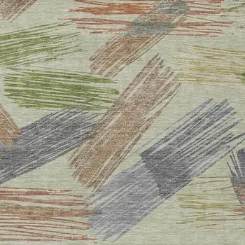 3' X 5' Artichoke Green Copper And Gray Striped Washable Indoor Outdoor Area Rug