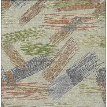 5' X 8' Artichoke Green Copper And Gray Striped Washable Indoor Outdoor Area Rug