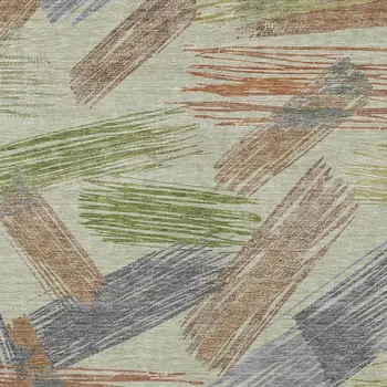 5' X 8' Artichoke Green Copper And Gray Striped Washable Indoor Outdoor Area Rug