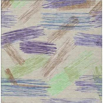 3' X 5' Beige Purple And Taupe Striped Washable Indoor Outdoor Area Rug