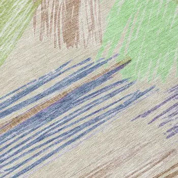 3' X 5' Beige Purple And Taupe Striped Washable Indoor Outdoor Area Rug