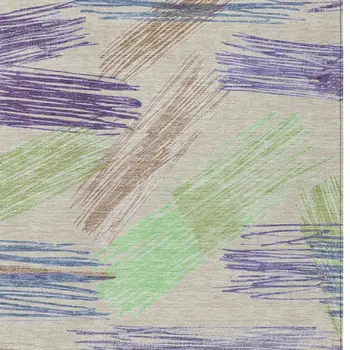 5' X 8' Beige Purple And Taupe Striped Washable Indoor Outdoor Area Rug