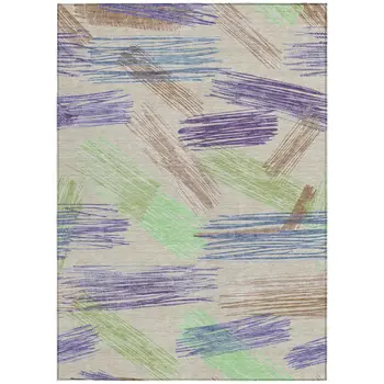 9' X 12' Beige Purple And Taupe Striped Washable Indoor Outdoor Area Rug