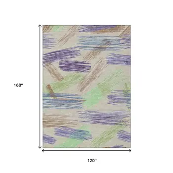 10' X 14' Beige Purple And Taupe Striped Washable Indoor Outdoor Area Rug