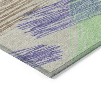 10' X 14' Beige Purple And Taupe Striped Washable Indoor Outdoor Area Rug