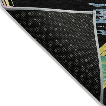 8' X 10' Black Pink Yellow Orange And Blue Striped Washable Indoor Outdoor Area Rug