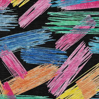 9' X 12' Black Pink Yellow Orange And Blue Striped Washable Indoor Outdoor Area Rug