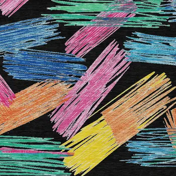 10' X 14' Black Pink Yellow Orange And Blue Striped Washable Indoor Outdoor Area Rug