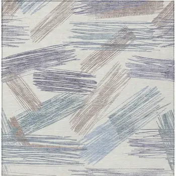 5' X 8' Ivory Taupe And Blue Striped Washable Indoor Outdoor Area Rug