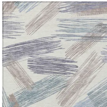 5' X 8' Ivory Taupe And Blue Striped Washable Indoor Outdoor Area Rug
