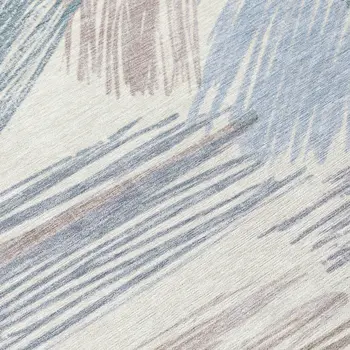 8' Ivory Taupe And Blue Round Striped Washable Indoor Outdoor Area Rug