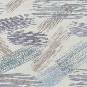9' X 12' Ivory Taupe And Blue Striped Washable Indoor Outdoor Area Rug