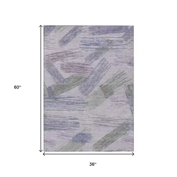 3' X 5' Lavender Lilac And Ivory Striped Washable Indoor Outdoor Area Rug