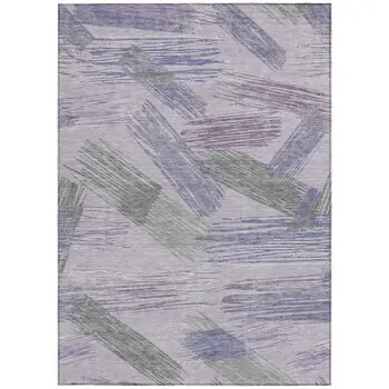 3' X 5' Lavender Lilac And Ivory Striped Washable Indoor Outdoor Area Rug