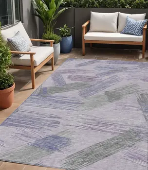 5' X 8' Lavender Lilac And Ivory Striped Washable Indoor Outdoor Area Rug