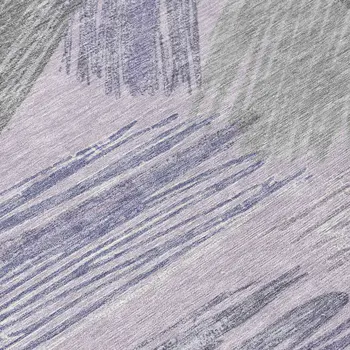8' Lavender Lilac And Ivory Round Striped Washable Indoor Outdoor Area Rug