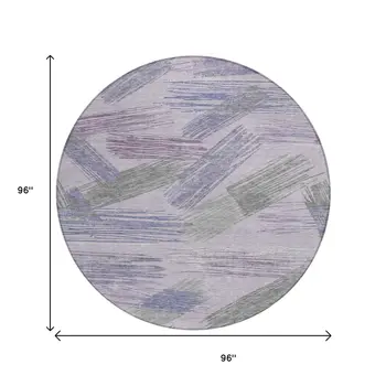 8' Lavender Lilac And Ivory Round Striped Washable Indoor Outdoor Area Rug