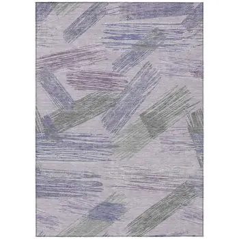8' X 10' Lavender Lilac And Ivory Striped Washable Indoor Outdoor Area Rug