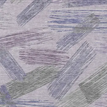 8' X 10' Lavender Lilac And Ivory Striped Washable Indoor Outdoor Area Rug