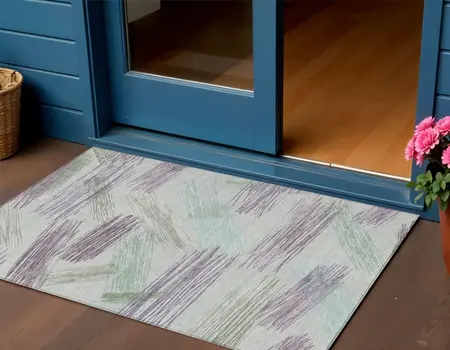 3' X 5' Sage Lavender And Mint Green Striped Washable Indoor Outdoor Area Rug