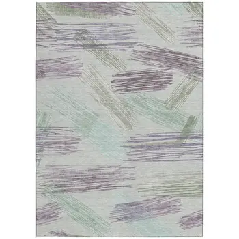5' X 8' Sage Lavender And Mint Green Striped Washable Indoor Outdoor Area Rug