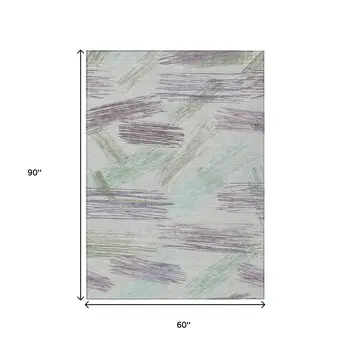 5' X 8' Sage Lavender And Mint Green Striped Washable Indoor Outdoor Area Rug