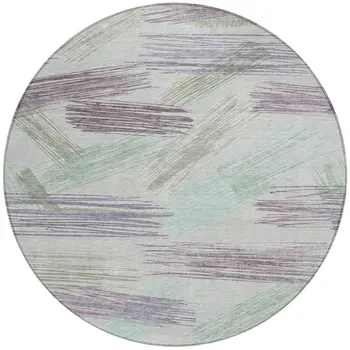 8' Sage Lavender And Mint Green Round Striped Washable Indoor Outdoor Area Rug