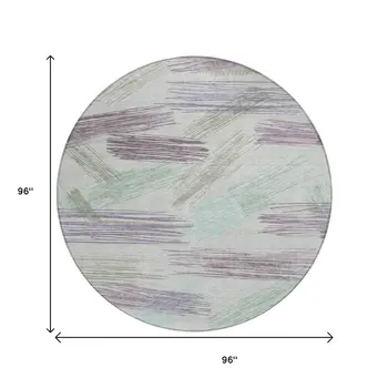 8' Sage Lavender And Mint Green Round Striped Washable Indoor Outdoor Area Rug