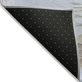 3' X 5' Sky Blue Taupe And Olive Green Striped Washable Indoor Outdoor Area Rug