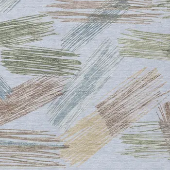 3' X 5' Sky Blue Taupe And Olive Green Striped Washable Indoor Outdoor Area Rug