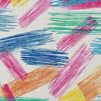 8' X 10' White Blue Yellow Orange And Pink Striped Washable Indoor Outdoor Area Rug