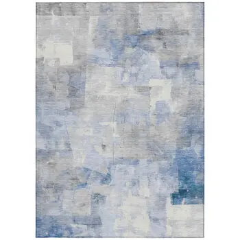 5' X 8' Denim Blue Gray And Ivory Abstract Washable Indoor Outdoor Area Rug