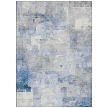 5' X 8' Denim Blue Gray And Ivory Abstract Washable Indoor Outdoor Area Rug