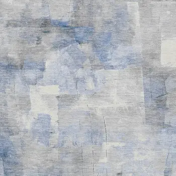 5' X 8' Denim Blue Gray And Ivory Abstract Washable Indoor Outdoor Area Rug