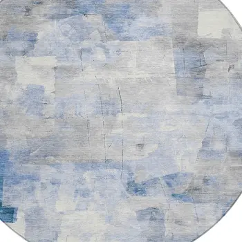 8' Denim Blue Gray And Ivory Round Abstract Washable Indoor Outdoor Area Rug