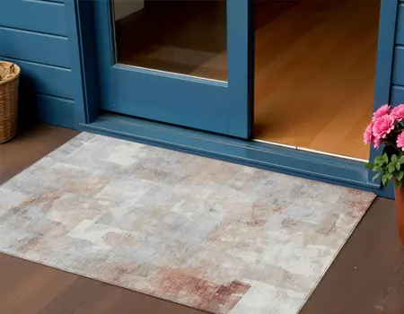 3' X 5' Rust Gray And Silver Abstract Washable Indoor Outdoor Area Rug