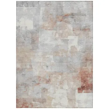 10' X 14' Rust Gray And Silver Abstract Washable Indoor Outdoor Area Rug