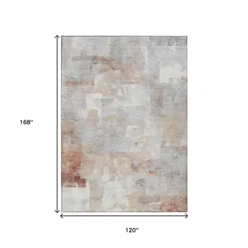 10' X 14' Rust Gray And Silver Abstract Washable Indoor Outdoor Area Rug