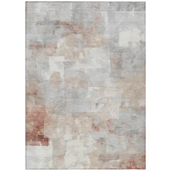 10' X 14' Rust Gray And Silver Abstract Washable Indoor Outdoor Area Rug