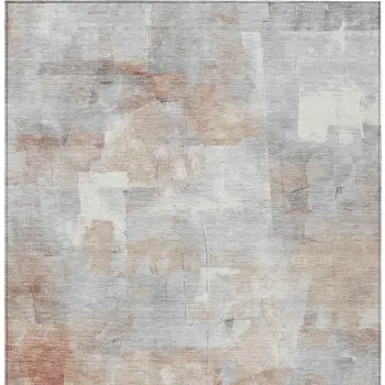 10' X 14' Rust Gray And Silver Abstract Washable Indoor Outdoor Area Rug