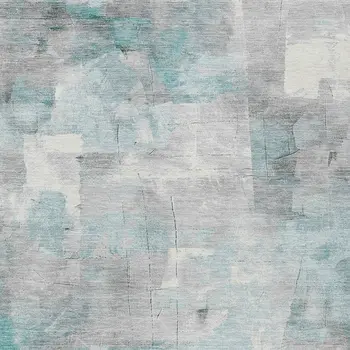 5' X 8' Teal Blue Gray And Silver Abstract Washable Indoor Outdoor Area Rug