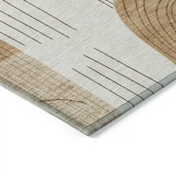 3' X 5' Ivory Khaki And Beige Geometric Washable Indoor Outdoor Area Rug