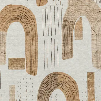 10' X 14' Ivory Khaki And Beige Geometric Washable Indoor Outdoor Area Rug