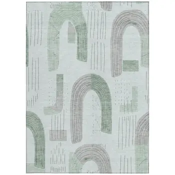 3' X 5' Mint Green And Gray Geometric Washable Indoor Outdoor Area Rug