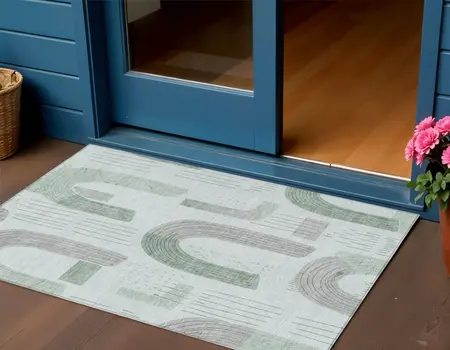 3' X 5' Mint Green And Gray Geometric Washable Indoor Outdoor Area Rug