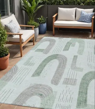 5' X 8' Mint Green And Gray Geometric Washable Indoor Outdoor Area Rug