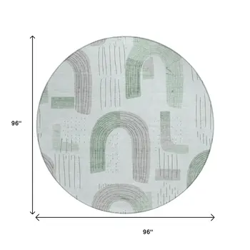 8' Mint Green And Gray Round Geometric Washable Indoor Outdoor Area Rug