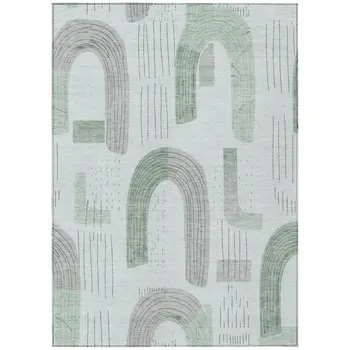 8' X 10' Mint Green And Gray Geometric Washable Indoor Outdoor Area Rug