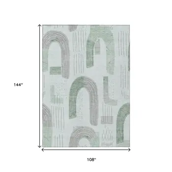 9' X 12' Mint Green And Gray Geometric Washable Indoor Outdoor Area Rug